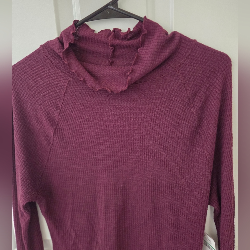 Free People Intimately Plum Relaxed Turtleneck Waffle Top Large